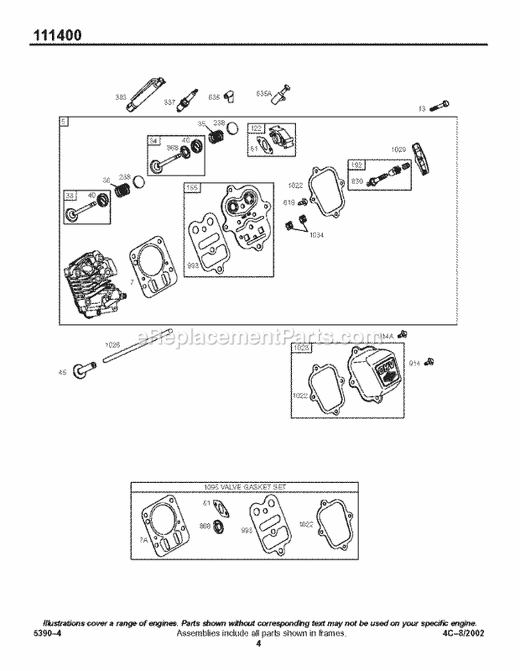 KitsGasket Sets - Valve Diagram and Parts List for 111412-0147-E1  Briggs and Stratton Engine